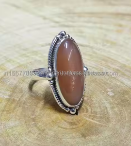 925 Sterling Silver Peach Moonstone Ring Bijoux de pierres précieuses bohème faits à la main pour fiançailles mariage-cadeau d'anniversaire pour femme - Product Image 3