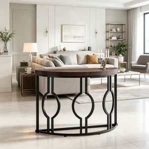 Table console longue en bois massif de style rustique moderne pour la maison, l'appartement ou l'hôtel, avec pieds réglables pour le salon - Product Image 4