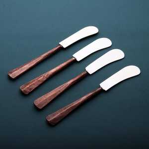 Stainless Steel Butter <b>Knife</b> <b>Set</b> 4pc Wood Handle Sheepsfoot Blade Straight Edge Kitchen <b>Knives</b> - Product Image 4
