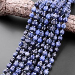 Cuentas de Sodalita Azul Natural, Redondeadas y Facetadas, Prisma Energético de Doble Punta, para Joyería, Manualidades y Bricolaje - Product Image 2