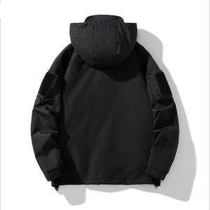 Chaqueta de Trabajo para Hombre, Negra, con Capucha, Resistente al Viento, Cuello Alto, Cierre de Cremallera, Color Sólido, Exterior de Poliéster, Corte Regular - Product Image 2
