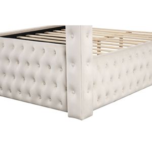 Monica Cream Set da camera da letto matrimoniale 5 pezzi lussuosi mobili in legno a baldacchino - Product Image 4