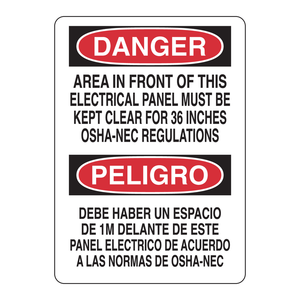 Señal de Advertencia Bilingüe OSHA-NEC para Paneles Eléctricos en Áreas de Seguridad Industrial - Product Image 1