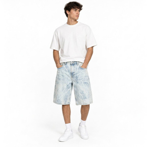Shorts en jean droits personnalisés pour hommes, en coton, délavage à la pierre, coupe au genou, jambe décontractée, personnalisation de la marque et style streetwear - Product Image 6