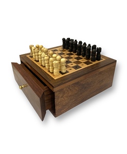 Boîte et plateau d'échecs en bois de 10 pouces, finition naturelle, jeu de stratégie classique pour le divertissement familial et les activités intérieures - Product Image 4