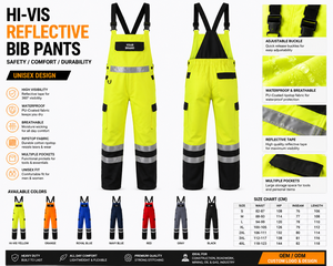 Hi Vis Reflective Safety Clothing Unisex <b>Waterproof</b> Breathable Cotton PU Coated Ripstop Bib Pants Heavy Duty Multi Pocket - Product Image 1
