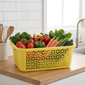 NDURO Yellow Rectangle Plastic <b>Storage</b> Basket 50x40x30cm Large Capacity Food <b>Container</b> Kitchen Use PP Material <b>Stackable</b> Modern - Product Image 1