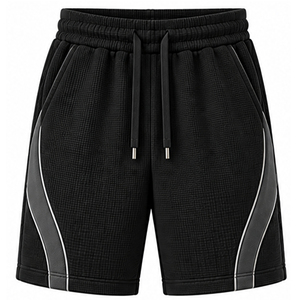 Shorts en tricot gaufré pour hommes, vêtements de sport personnalisés OEM, shorts décontractés d'été, taille élastique avec cordon de serrage, shorts de fitness, de gym, d'entraînement - Product Image 1