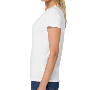 <b>Women's</b> <b>White</b> Crew Neck <b>Short</b> <b>Sleeve</b> T-<b>Shirt</b> 100% Cotton Jersey Breathable Casual Fit Regular Length Print Logo 220g - Product Image 3
