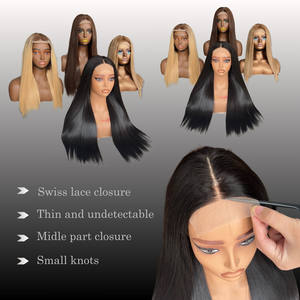 Vietnam cheveux brésiliens avant de lacet perruque 2x4 2x5 Kim K fermeture Super os droite avec des noeuds brut cheveux vietnamiens perruques sans colle - Product Image 5