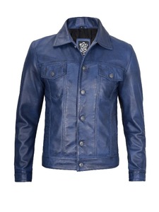 Chaqueta de Cuero Azul Fernando Estilo Trucker - Product Image 1
