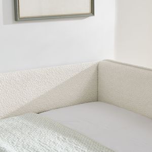 Divano letto matrimoniale in tessuto bouclé con letto estraibile, imbottito e trapuntato, beige (210x148x75 cm) - Product Image 4