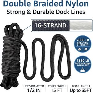 Corda per Imbarcazioni in Nylon di Grado Marino, Linea di Ormeggio a Doppia Treccia con Anello da 12 Pollici, Alta Resistenza, Facile da Usare per la Nautica - Product Image 3