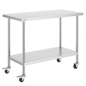 Tavolo da Lavoro in Acciaio Inox Resistente 24 X 48 X 38 Pollici, 4 Ruote, 3 Livelli di Altezza Regolabili, per Cucine Commerciali e Fabbricazioni in Acciaio - Product Image 1