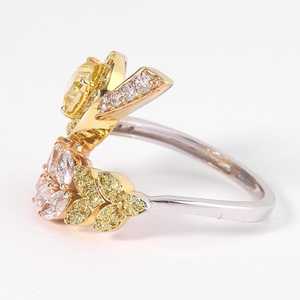 แหวนดอกไม้ประดับเพชรทรงคุชชั่นสีเหลืองมอยส์ซาไนต์และเพชรทรงมาร์คีส์สำหรับผู้หญิง เงินแท้ 925 สำหรับงานแต่งงาน ของขวัญเซอร์ไพรส์สำหรับเธอ - Product Image 3