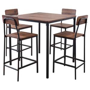 5PCS 35\" Bar <b>Table</b> Set Rounded Edge Design <b>Square</b> Pub <b>Table</b> Four Stools Walnut Black Color for Living Dining <b>Kitchen</b> Furniture - Product Image 1