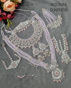 Designer Rhodium Plated Bridal Jewellery Sets With Multi Layer Crystal Beaded Necklace And Matching <b>Accessories</b> For <b>Wedding</b> Wear - Product Image 1