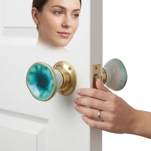 Ceramic Cabinet <b>Knob</b> Turquoise Glaze Brass Base Modern Design Durable Adjustable Bedroom Living Room Kitchen Furniture Handle - Product Image 3