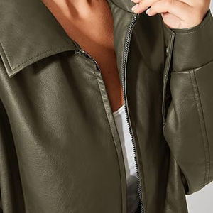 Chaquetas para Mujer, Chaqueta de Cuero Estilo Bomber Vintage Extra Grande para Mujer, Chaqueta de Cuero Auténtico Suave, Informal - Product Image 4