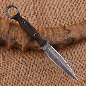 Damascus Steel Skinner Knife With Wood Handle 0.6mm Thickness Hunting Blade Single Edge Outdoor <b>Tool</b> - Product Image 1
