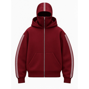 Sudadera con capucha personalizada con cremallera completa, negra, lisa, con hombros caídos y estampado en relieve para hombre - Product Image 1