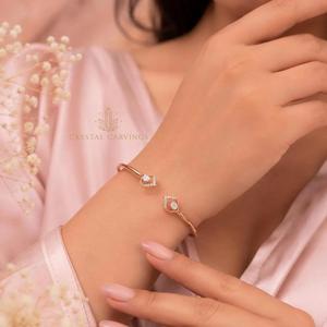 Bracelet jonc ouvert en argent sterling 925 plaqué or rose avec zircone cubique, motif œil géométrique, bijou délicat - Product Image 5