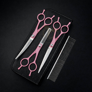 Professional Luxury Pet Grooming Kit 4-Piece Stainless Steel Scissors <b>Set</b> with Self-Cleaning Pink Handles Comb & Carrying Case - Product Image 1