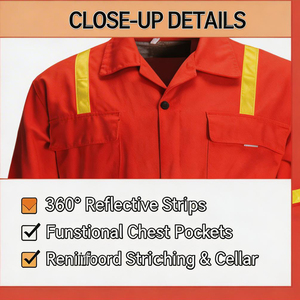 Combinaison de travail réfléchissante rouge pour hommes, en coton ignifuge, uniforme de sécurité pour usage industriel - Product Image 5