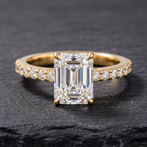 Anillo de Compromiso con Diamante Sintético de Corte Radiante, Diseño Nuevo, Oro Amarillo de 14K, Banda con Pavé de Diamantes Cultivados en Laboratorio, Joyería Fina para Mujer - Product Image 1