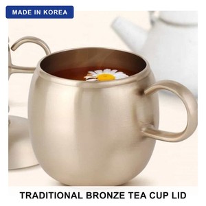 Tasse à thé coréenne traditionnelle en bronze avec couvercle, tasse à thé en laiton faite à la main, poignée en jade, tasse à café, gravure laser personnalisée, cadeau - Product Image 1