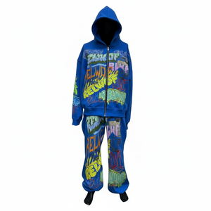 Conjunto Deportivo Vintage de Dos Piezas para Hombre de Alta Calidad, Sudadera con Capucha y Pantalones Deportivos de Algodón Grueso de 500 g/m² con Estampado Personalizado - Product Image 1