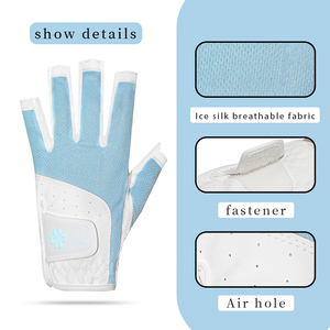 Unisex Half <b>Finger</b> Golf Glove White and <b>Light</b> Blue Pu Material Pull On Closure Sports Use - Product Image 3