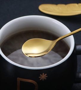 Mini cuchara dorada para postre, diseño de plumas, acero inoxidable, cuchara para mezclar té, café, pastel, queso, vajilla de cocina, cubertería - Product Image 5