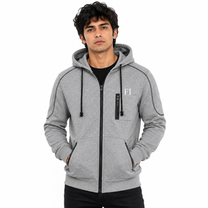 Sudaderas con capucha premium de invierno con cremallera, bolsillo utilitario en el pecho, estilo casual urbano, de punto oversize, de algodón grueso, con logotipo personalizado OEM ODM - Product Image 1