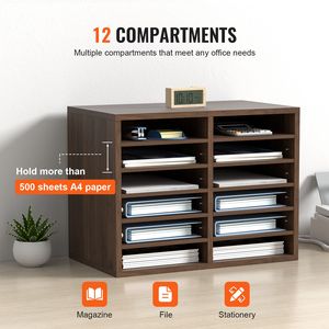 Organizzatore per Documenti in Legno Regolabile a 12 Scomparti, 20.4x12x16.1 Pollici, per Uso su Scrivania d'Ufficio - Product Image 4
