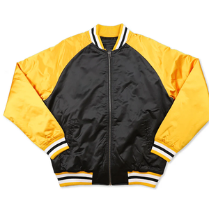 Chaqueta Bomber Negra y Amarilla de Grambling State, Premium, con Cierre Completo, Satén con Ribete de Punto y Forro de Viscosa Suave, para Primavera - Product Image 1