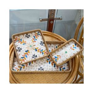 ถาดหวายสานทำมือจากเวียดนาม ประดับมุก สำหรับเสิร์ฟอาหารเช้าและกาแฟ - Product Image 1