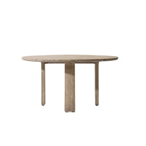 Scandinavian Minimalist <b>Outdoor</b> Dining <b>Table</b> Solid Teak Wood Elegant <b>Round</b> Slatted Top Four Leg Base for Garden Patio Dining - Product Image 1