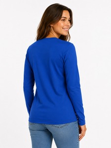 T-shirt à manches longues pour femmes de qualité supérieure, en coton personnalisé, col rond, fabricant en gros - Product Image 5