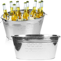 Seau à glace unique en métal galvanisé, résistant à la rouille, avec poignées, pour vin, bière, champagne, refroidisseur de boissons ovale pour bar