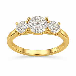 Anillo de Diamantes Redondos de Tres Piedras de Oro Puro de 14K y 18K con Certificado IGI, Anillo de Compromiso, Anillo de Promesa, Regalo de Aniversario de Bodas - Product Image 6