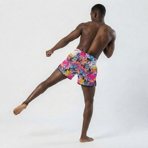 Premium OEM Custom Sublimated Muay Thai Shorts Graffiti Paint Splatter Boxing <b>Trunks</b> MMA Fightwear - Product Image 4