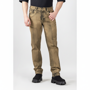 Pantalones Vaqueros de Mezclilla Lavados a la Piedra de Pierna Recta, Cintura Media, Corte Regular, Largos, de Algodón, Estilo Casual Vintage para Hombre, Estilo Otoñal - Product Image 1
