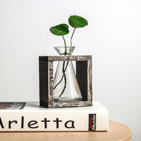 Ensemble de vases en verre pour terrarium avec cadre en bois, 1/2/3 contenants en verre pour la décoration de la maison, l'arrangement floral, l'affichage de mini-plantes