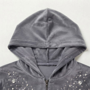 Ensemble 2 pièces pour femme, pantalon de jogging hiver uni à cordon de serrage et pull court, en velours orné de strass, coupe ajustée, respirant, vêtements de mode - Product Image 4