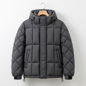 Veste matelassée grise à capuche pour homme, manteau d'hiver chaud zippé, streetwear d'extérieur, vêtements personnalisés à marque privée, OEM ODM - Product Image 1