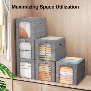Contenitori in Tessuto con Telaio in Metallo, Set da 6, Contenitori Impilabili per Armadio con Coperchio Trasparente - Product Image 4