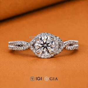 Round Diamond Engagement <b>Ring</b> for <b>Women</b>, Halo Diamond <b>Ring</b> with Twisted Shank, Round Lab Grown Diamond, <b>Promise</b> <b>Ring</b> for Her - Product Image 1