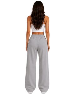 Manufacturer Custom Women Light Grey Wide Leg Sweatpants High Waist Loose Fit Lounge Jogger Pants Casual Streetwear Daily Wear - Product Image 2