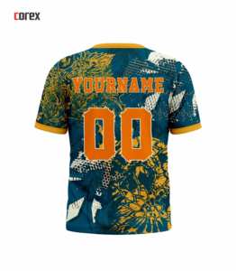 เสื้อยืดกีฬาคอร์เร็กซ์สำหรับผู้ชาย พิมพ์ลายแบบซับลิเมชั่น แขนสั้น คอกลม แห้งเร็ว ทรงปกติ สีน้ำเงินเหลือง ลายพิมพ์ - Product Image 2